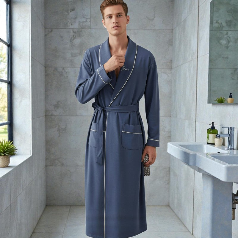 Peignoir homme été coton bleu