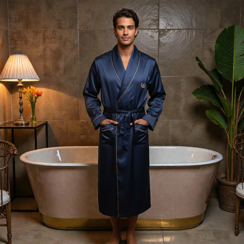 Peignoir Homme | Satin Bleu marine