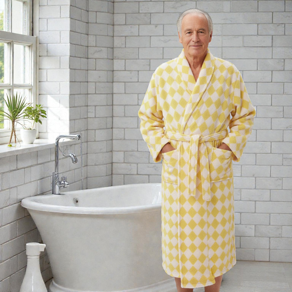 Peignoir homme polaire jaune carreaux