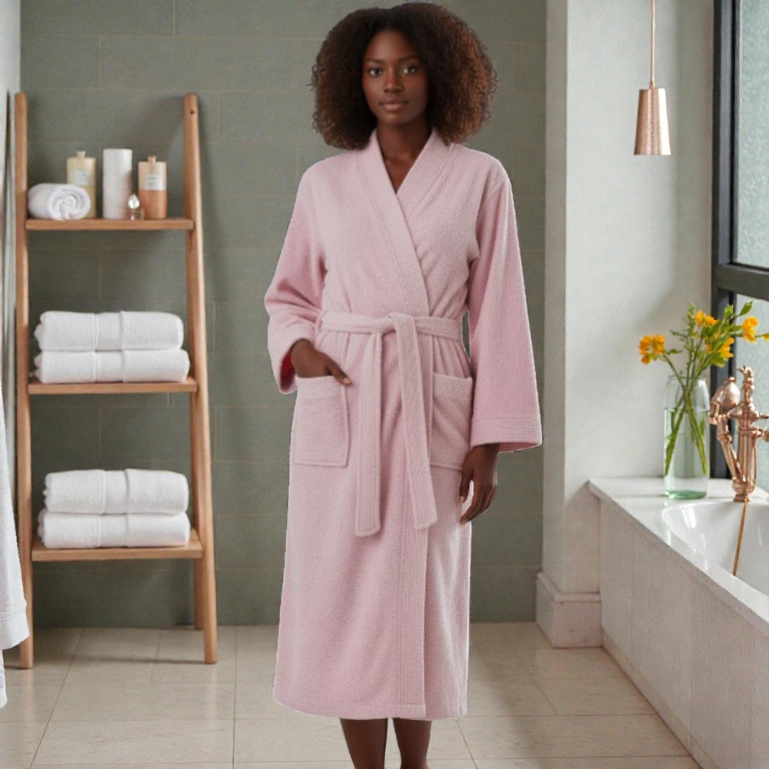 Peignoir femme éponge rose