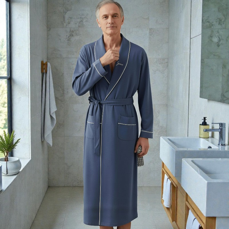 Peignoir homme été coton bleu