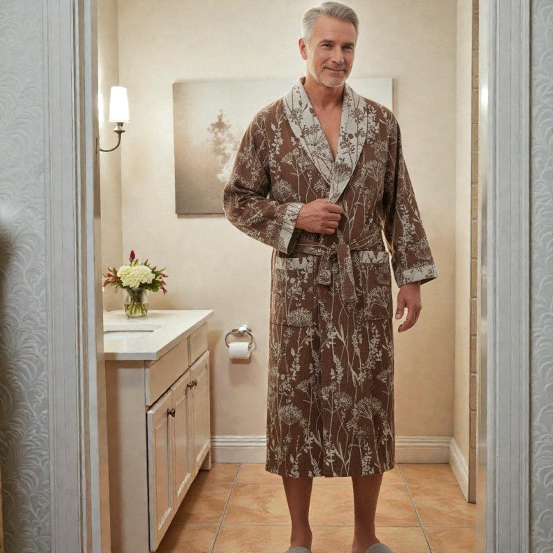 Peignoir homme coton jacquard imprimé marron