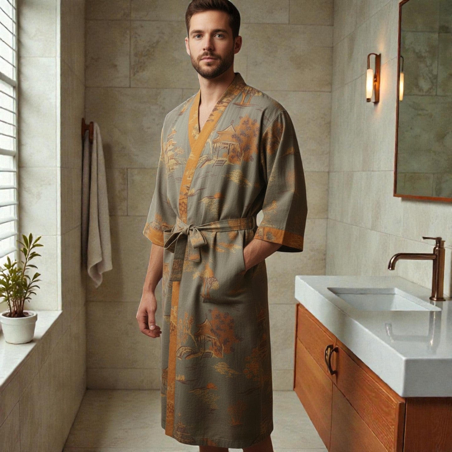 Peignoir homme coton jacquard orce