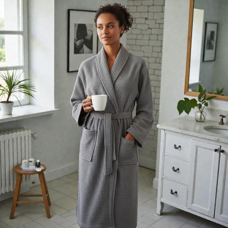 Peignoir femme nid d'abeille gris minéral