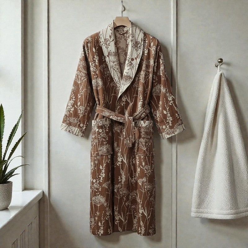 Peignoir homme coton jacquard imprimé marron