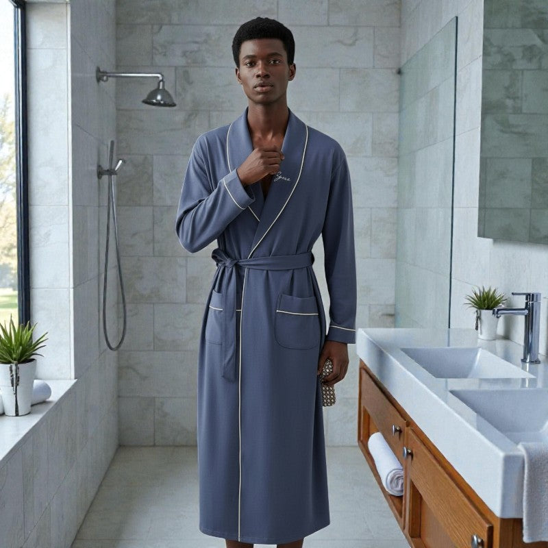 Peignoir homme été coton bleu