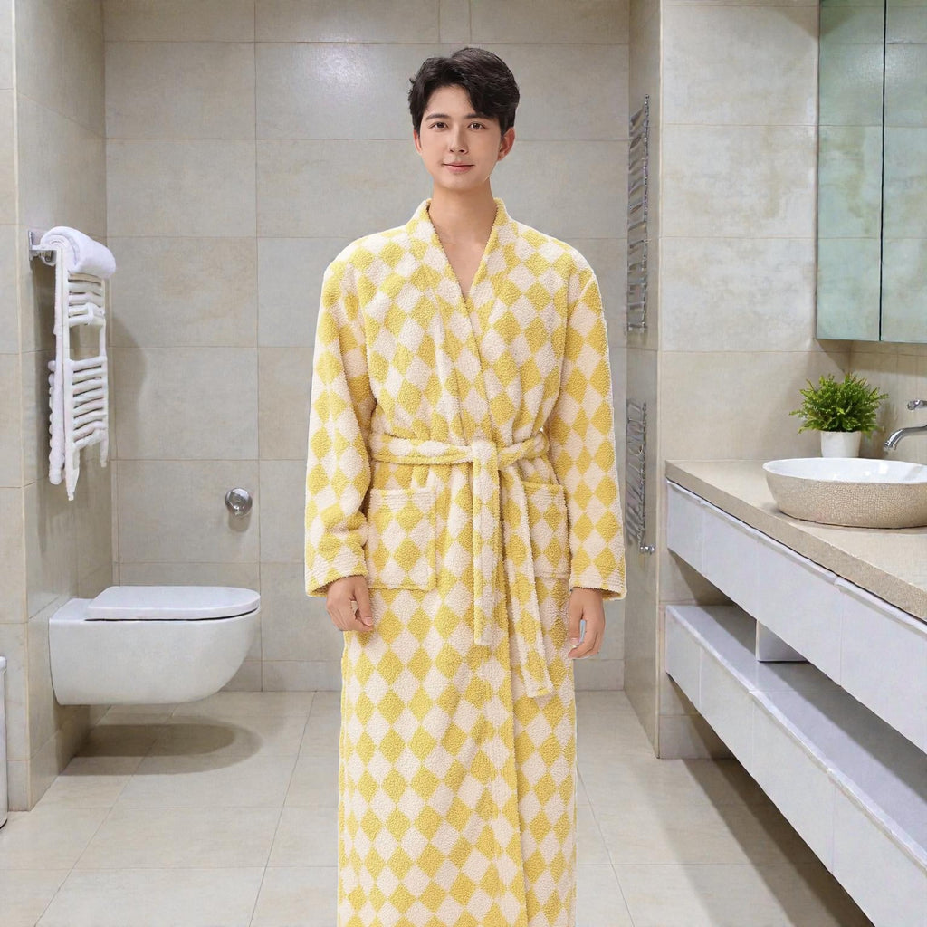Peignoir homme polaire jaune carreaux
