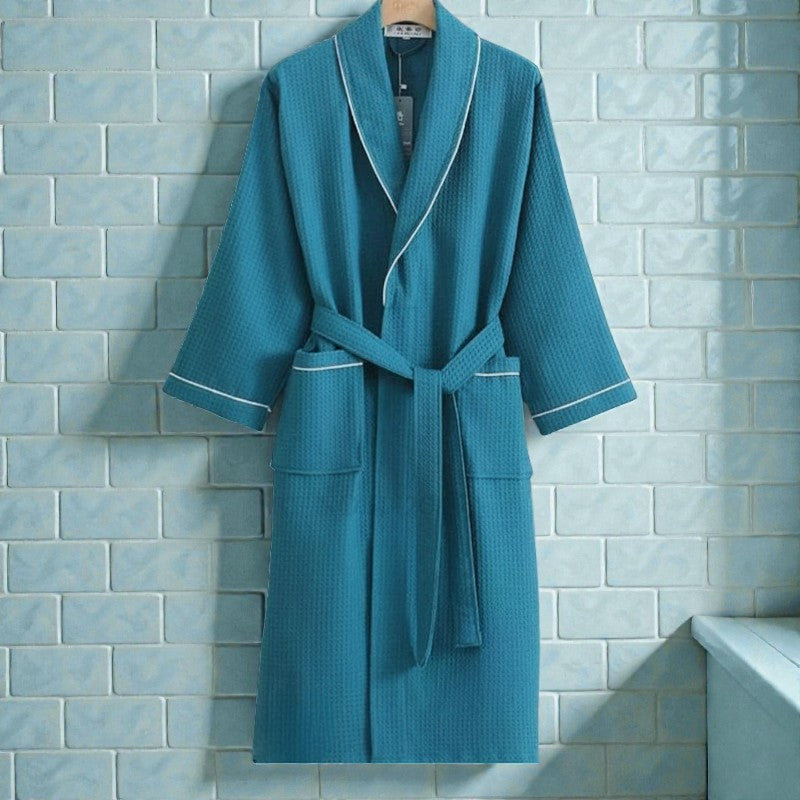 Peignoir femme nid d'abeille bleu canard
