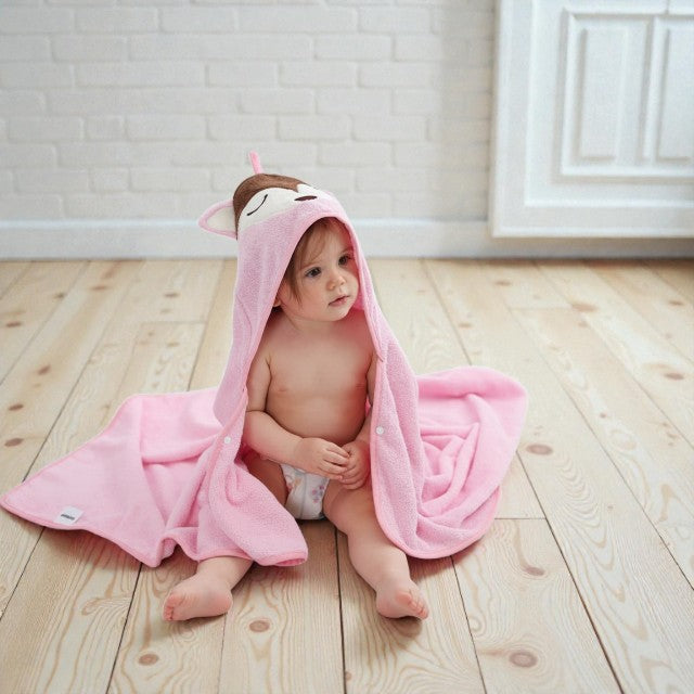 Cape de bain bébé animal rose