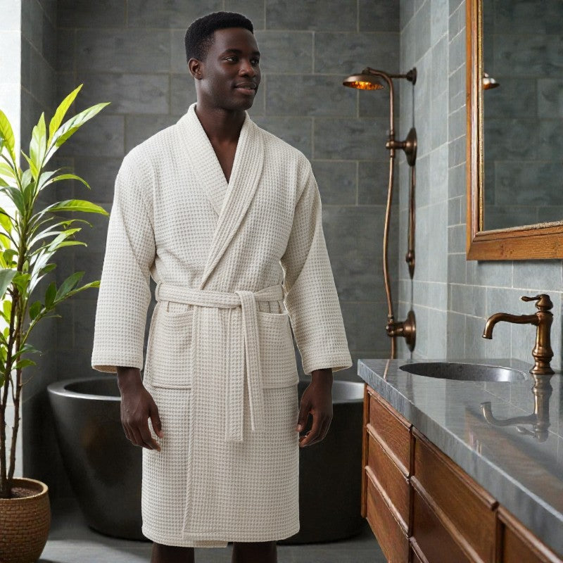 Peignoir homme nid d'abeille blanc