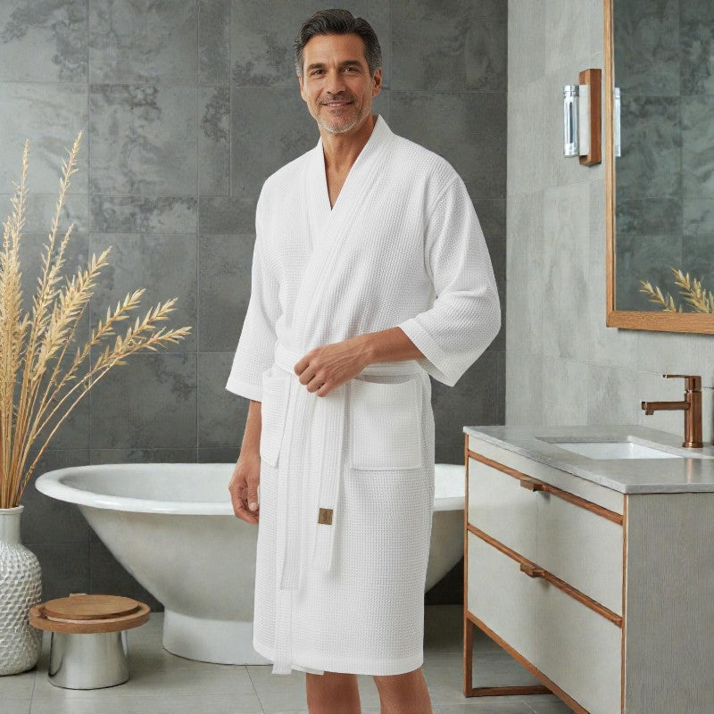 Peignoir homme nid d'abeille blanc