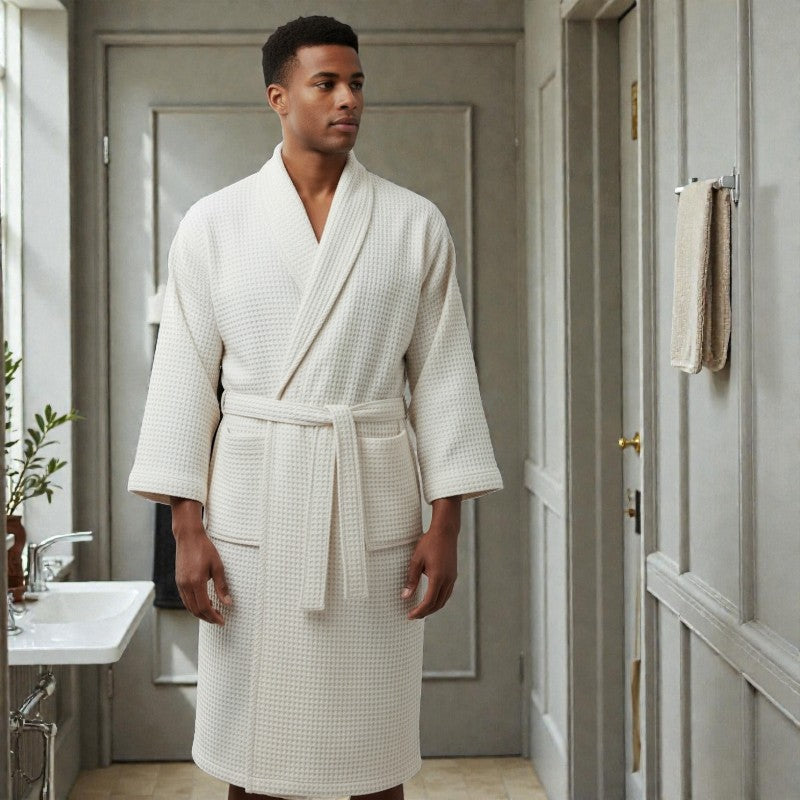 Peignoir homme nid d'abeille blanc