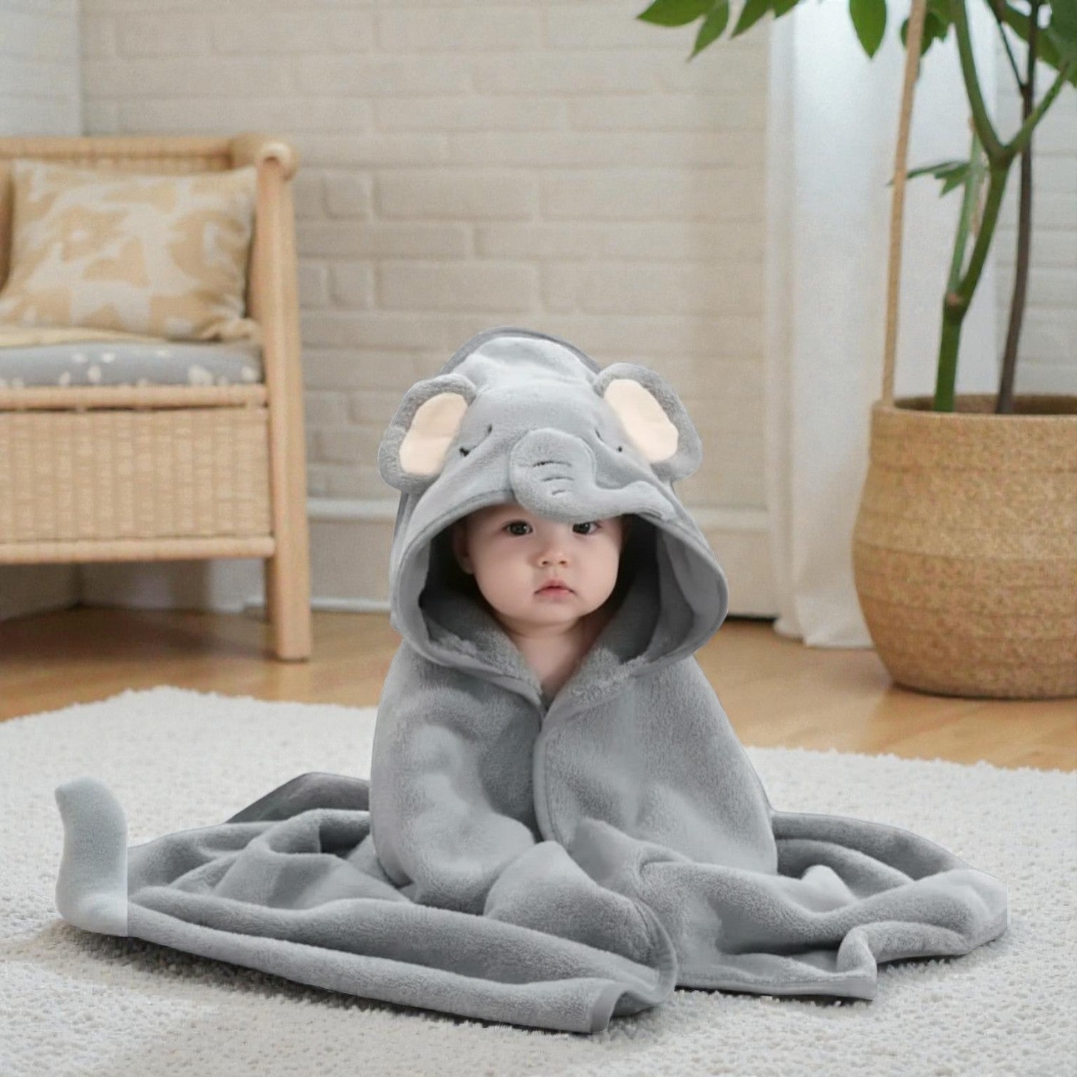 Cape de bain bébé à capuche éléphant