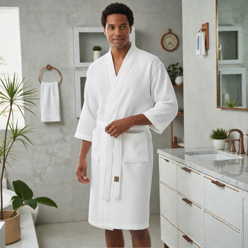 Peignoir homme nid d'abeille blanc