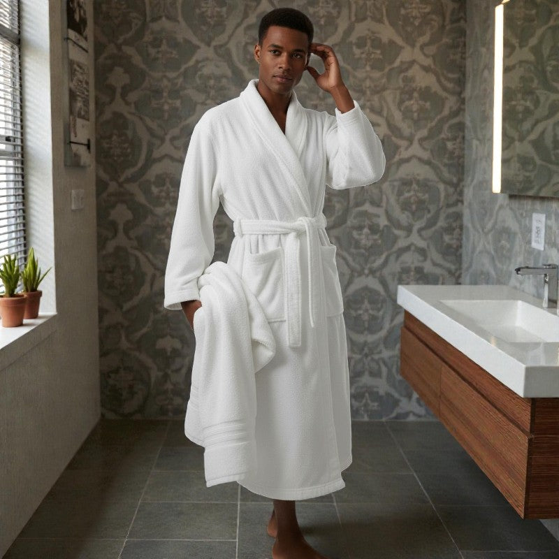 Peignoir femme et homme éponge blanc