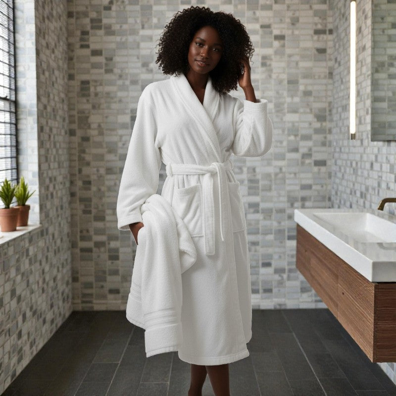 Peignoir femme et homme éponge blanc