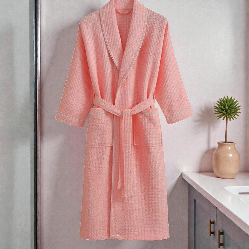 Peignoir femme nid d'abeille rose