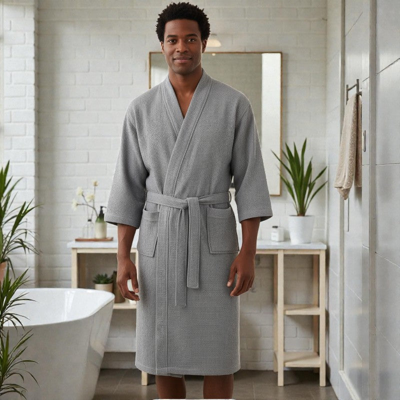 Peignoir homme nid d'abeille gris clair