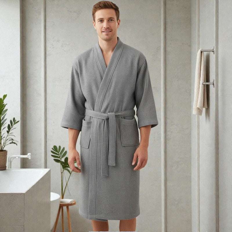 Peignoir homme nid d'abeille gris clair