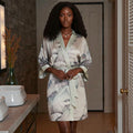 Peignoir en Satin Femme | Motifs Gris