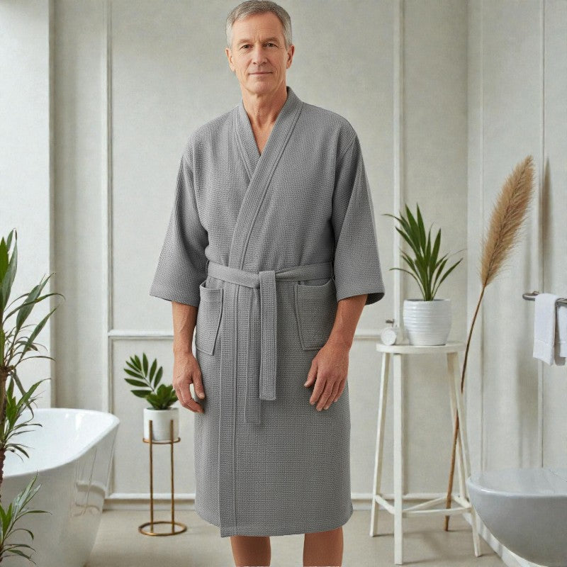 Peignoir homme nid d'abeille gris clair