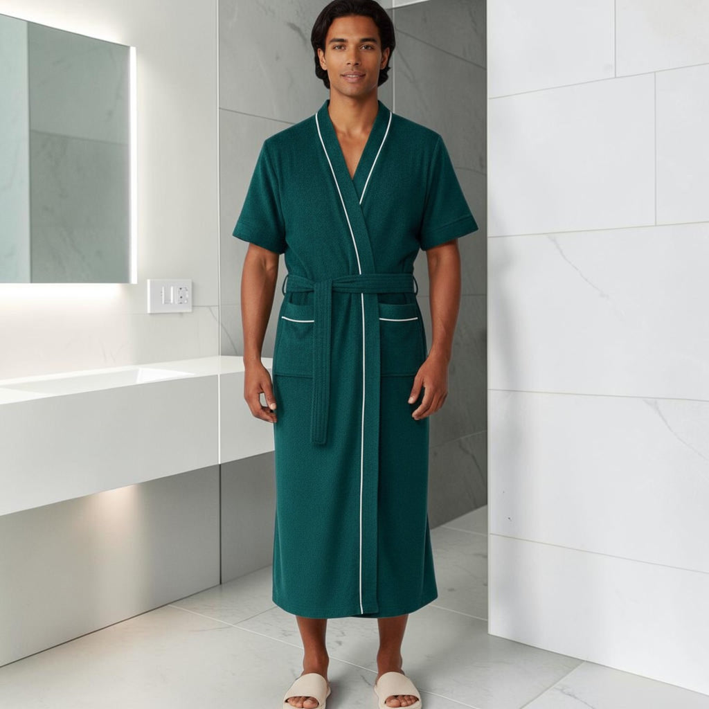 Peignoir Homme | Vert Éponge Manches Courtes