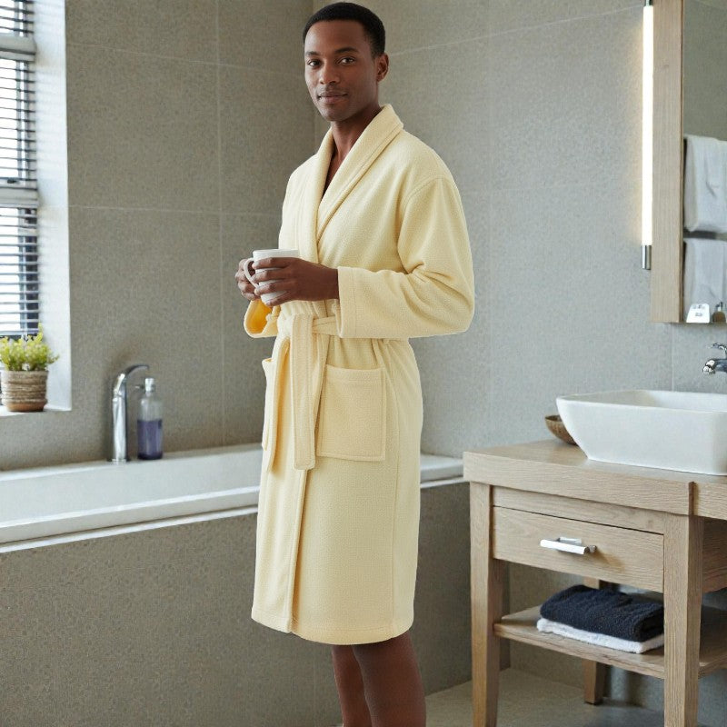 Peignoir femme et homme éponge jaune pastel