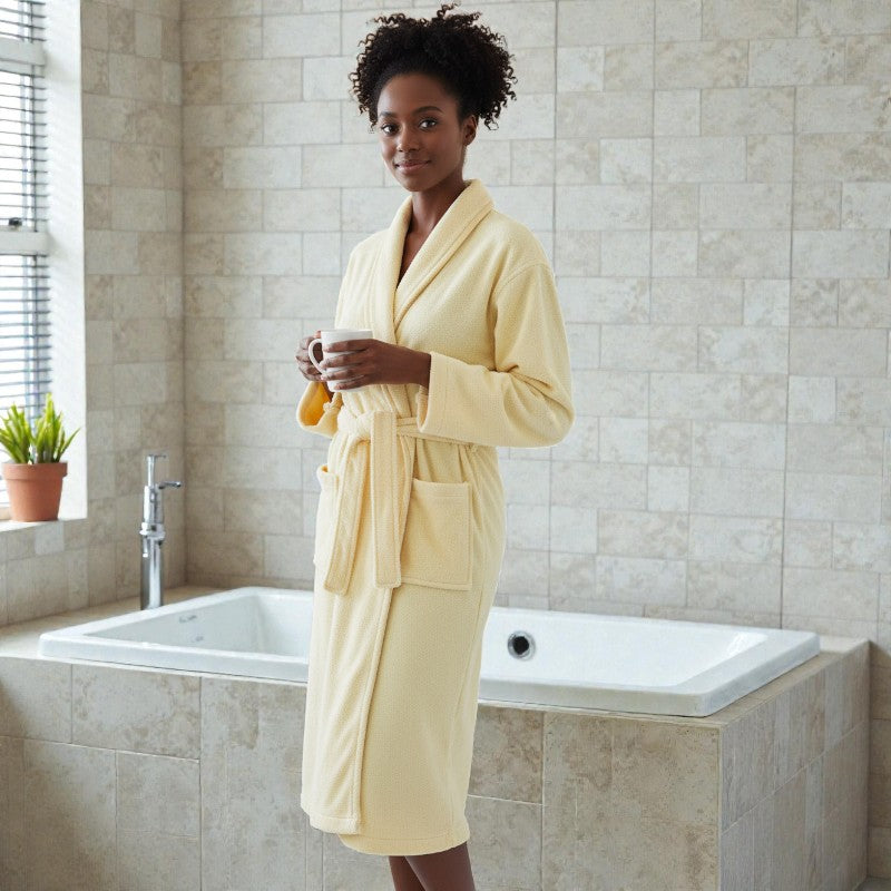 Peignoir femme et homme éponge jaune pastel