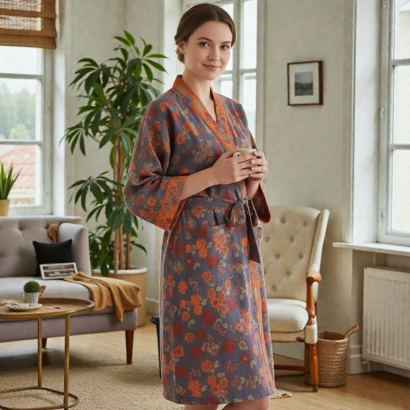 Peignoir femme coton fleuri