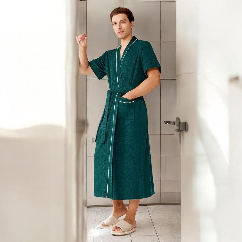 Peignoir Homme | Vert Éponge Manches Courtes