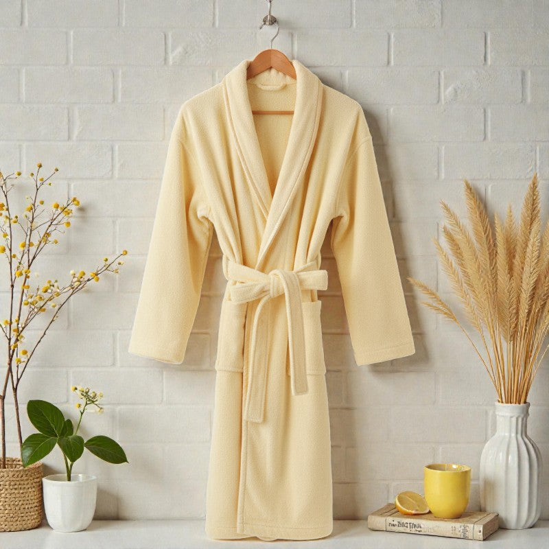 Peignoir femme et homme éponge jaune pastel