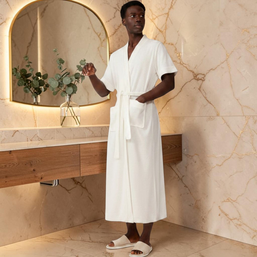 Peignoir Homme | Blanc en Éponge Manches Courtes