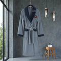 Peignoir homme polaire gris clair et bleu marine