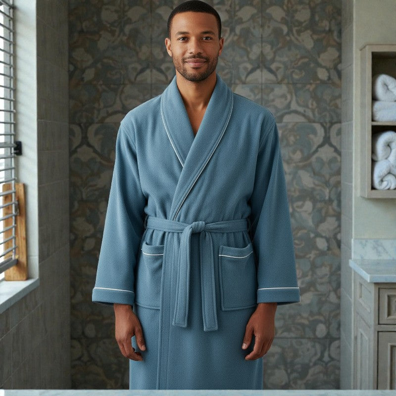 Peignoir femme et homme éponge bleu canard