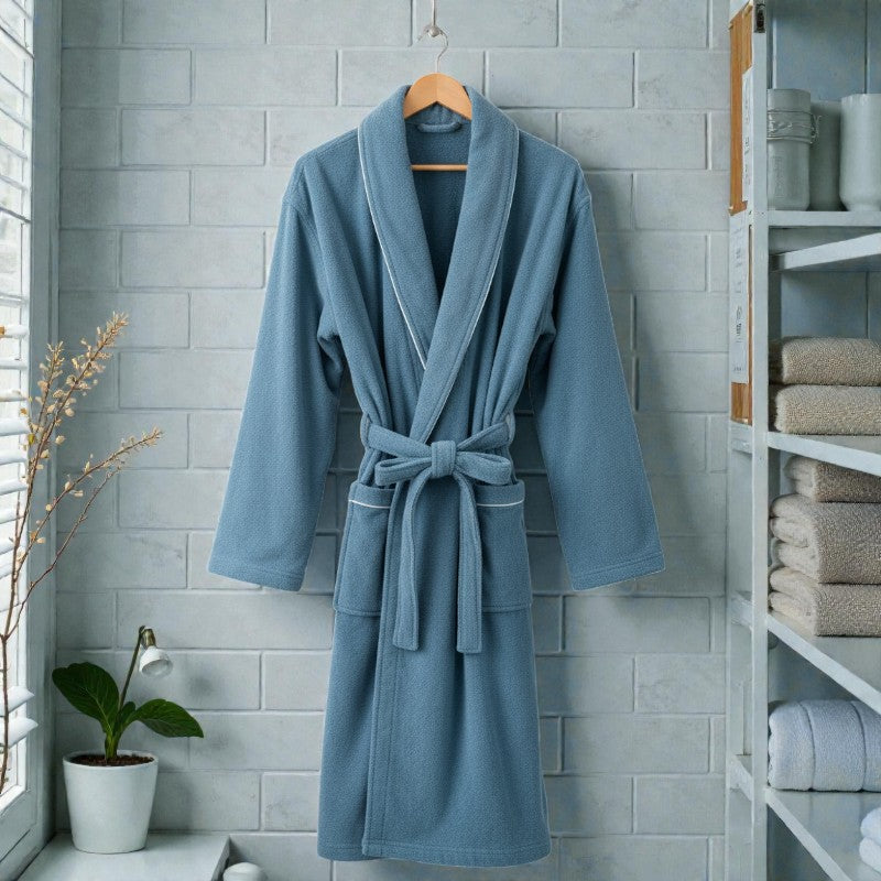 Peignoir femme et homme éponge bleu canard