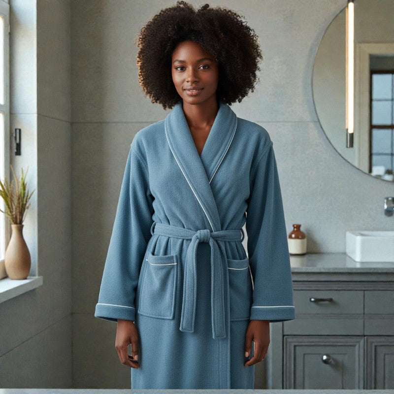 Peignoir femme et homme éponge bleu canard