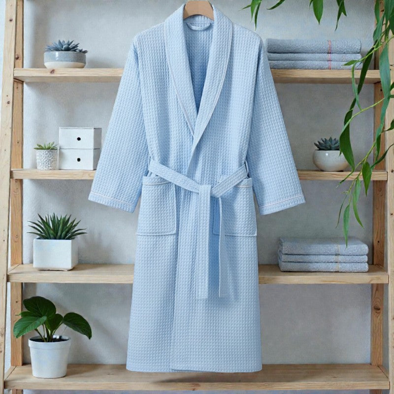 Peignoir femme nid d'abeille bleu ciel