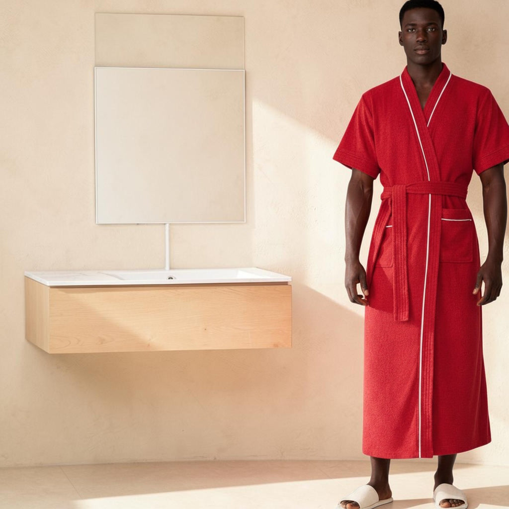 Peignoir pour Homme en Éponge | Rouge Manches Courtes