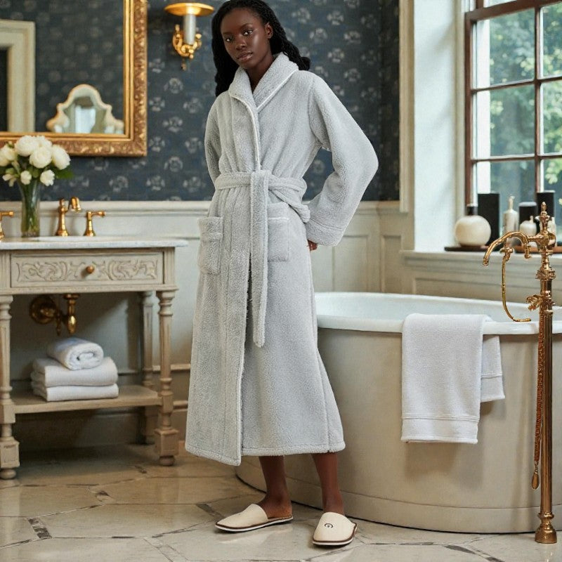 Peignoir femme polaire gris clair