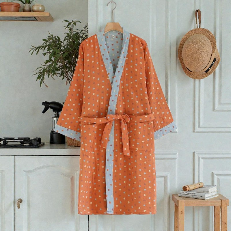 Peignoir femme coton orange à pois