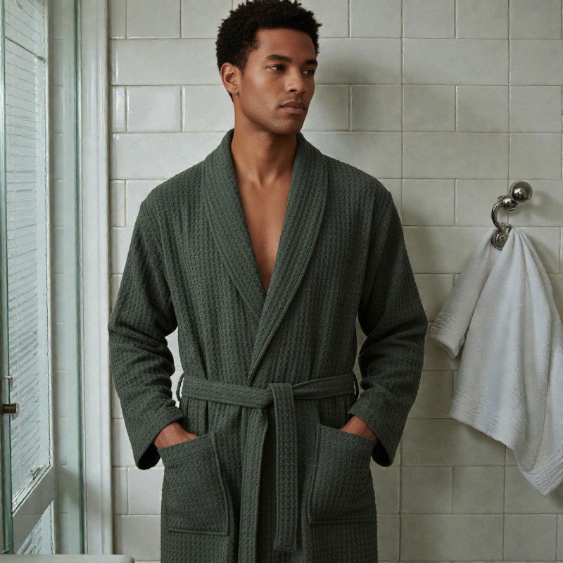 Peignoir homme nid d'abeille vert olive