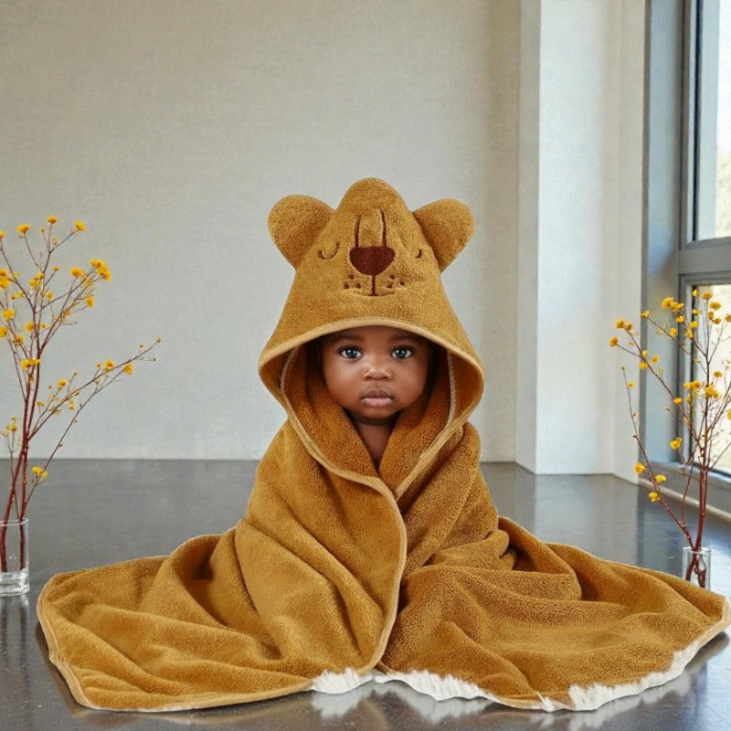 Cape de bain bébé à capuche lion