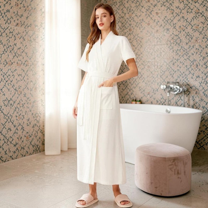 Peignoir de Bain Femme | Blanc Manches Courtes