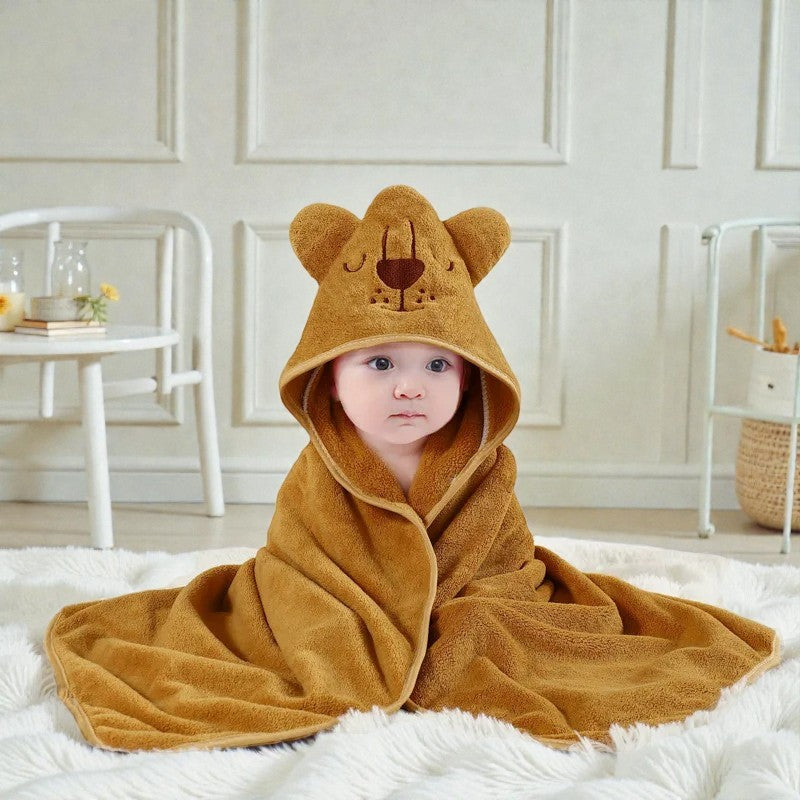 Cape de bain bébé à capuche lion