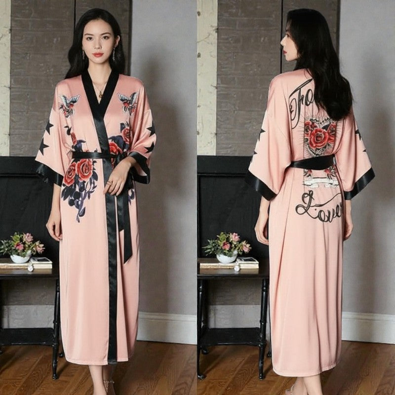 Peignoir femme satin rose poudré