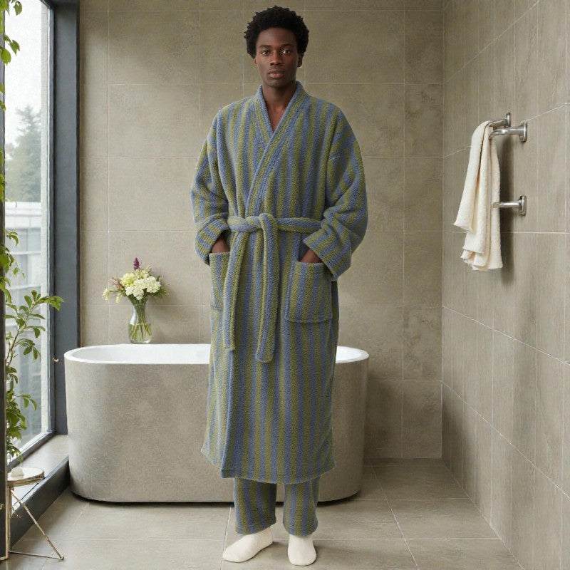 Peignoir homme polaire rayé