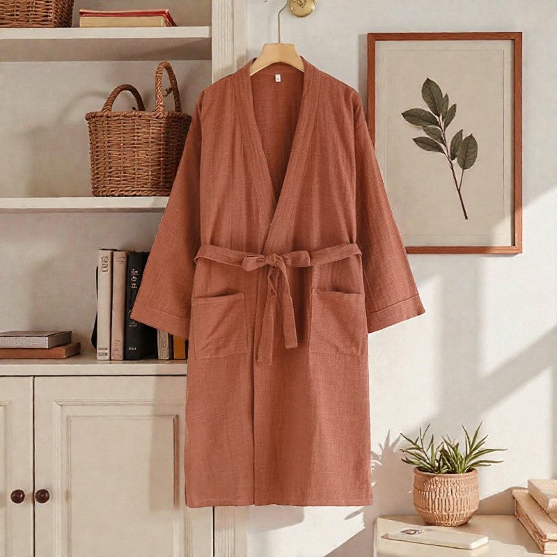 Peignoir femme coton marron terracotta