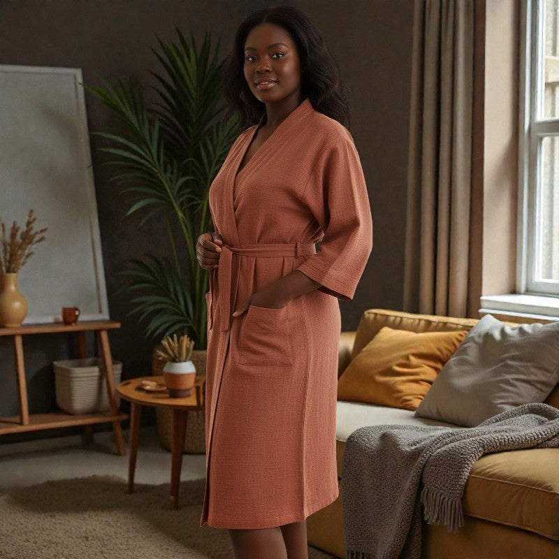 Peignoir femme coton marron terracotta