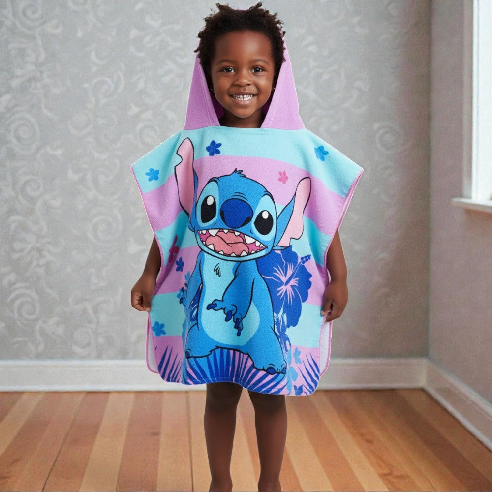 Cape de bain enfant Stitch rose et turquoise