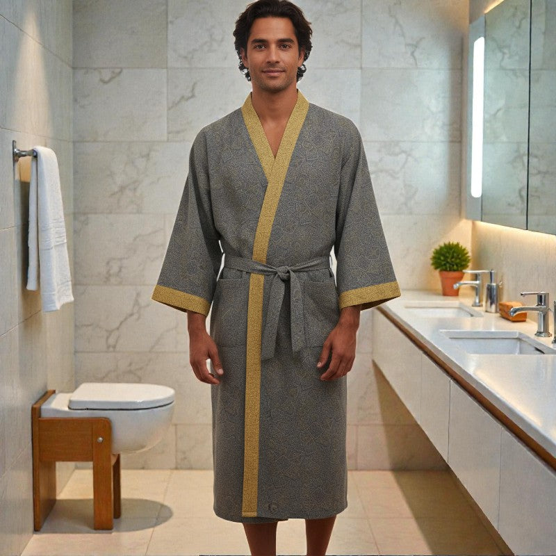 Peignoir homme coton jacquard gris et or